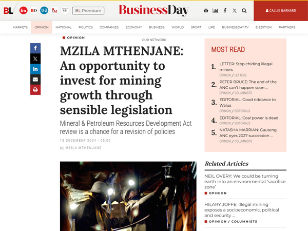 portunity to invest for mining growth through sensible legislation