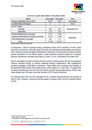 Electricity Update: November to December 2024