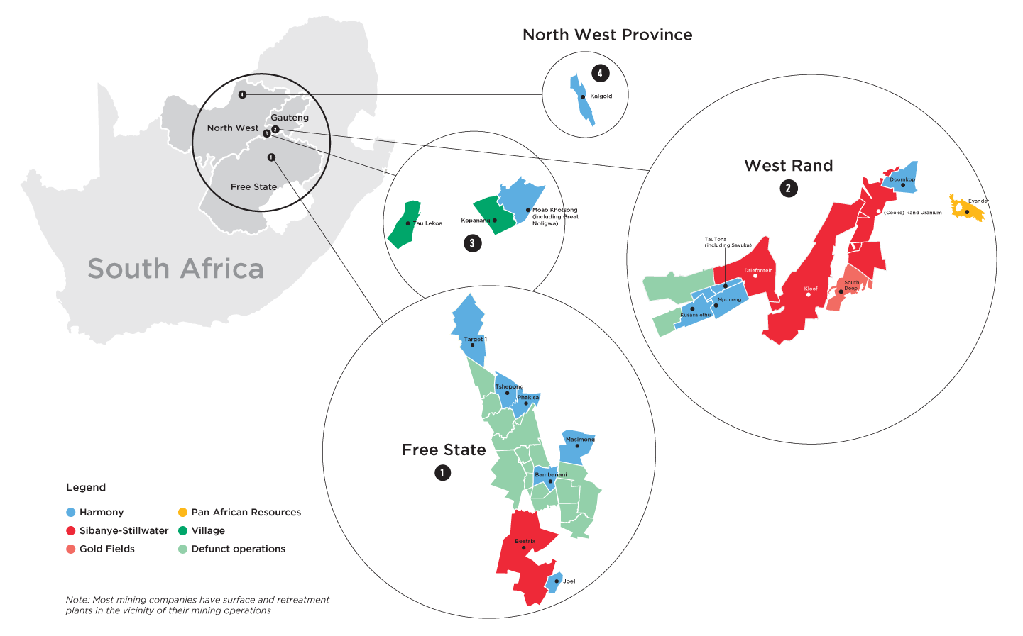 Location of gold operations, South Africa